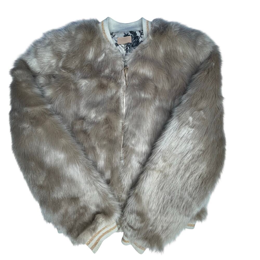 Mother The Letterman Faux Fur Bomber Jacket M Wash stroke of fortune Cozy - Picture 8 of 13